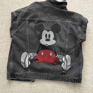 American Eagle Outfitters- Disney Black Denim Jacket with Mickey Mouse Design